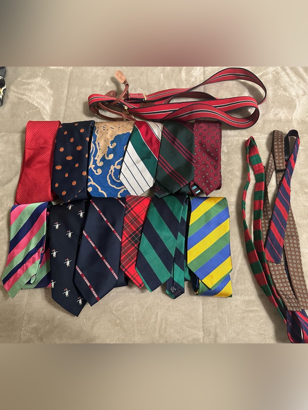 Assorted Men's Ties and Suspenders - Multicolor Necktie Lot
